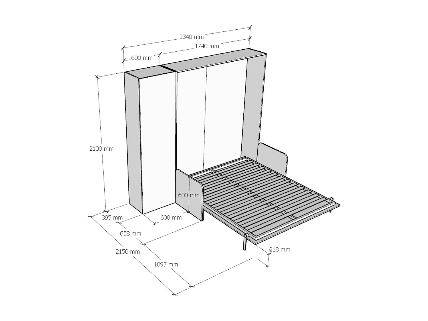 Armoire lit queen size escamotable vertical 160 Kentaro Sofa avec colonne Frêne Blanc -A20