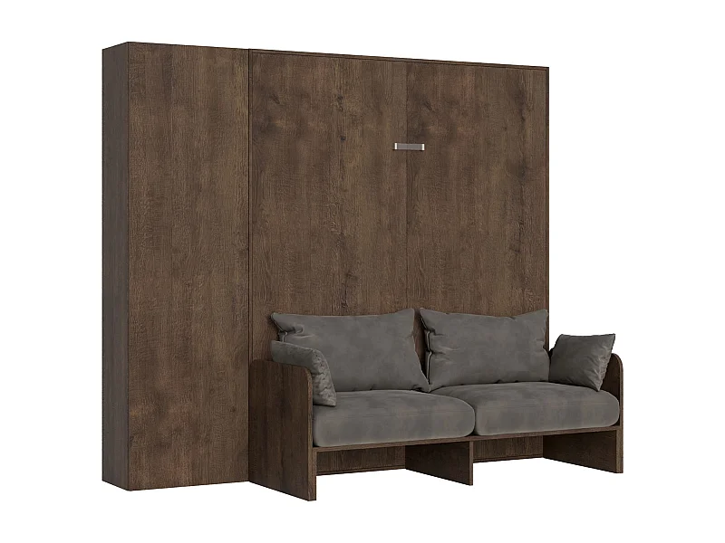 Armoire lit queen size escamotable vertical 160 Kentaro Sofa avec colonne Noyer -A20