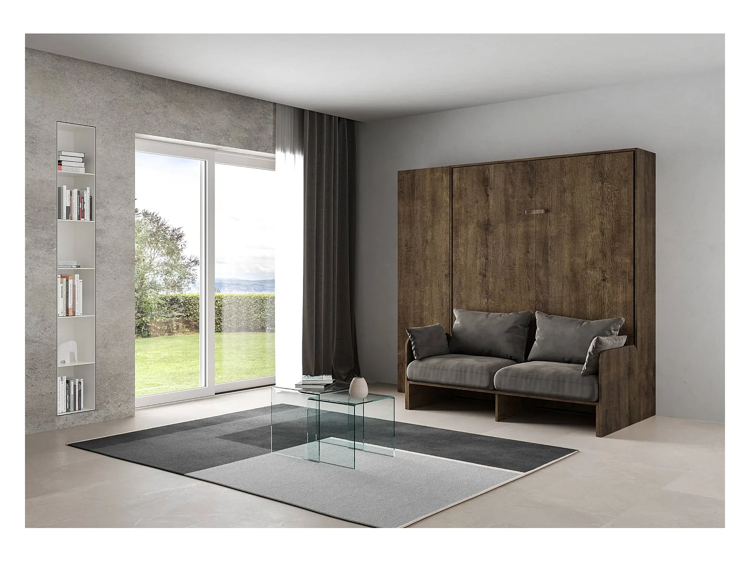 Schrankbett Kentaro Sofà 160 vertikal mit Säulenschrank Nussbaum - ALESSIA 20