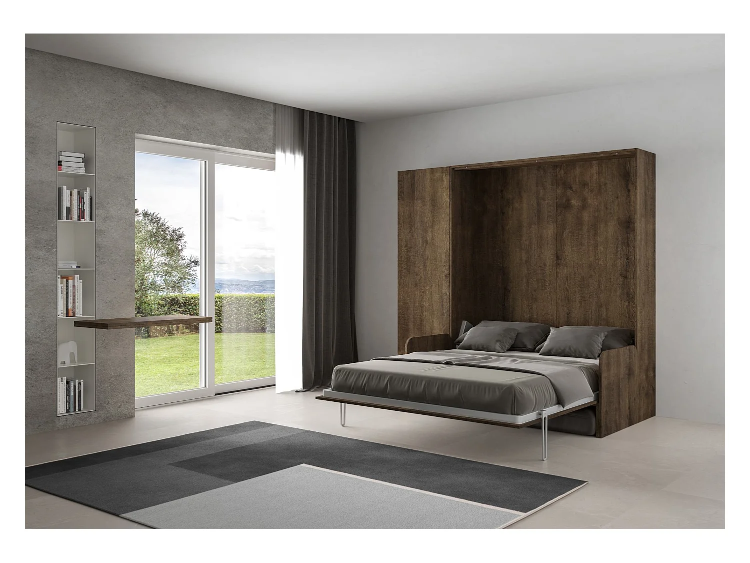 Schrankbett Kentaro Sofà 160 vertikal mit Säulenschrank Nussbaum - ALESSIA 20