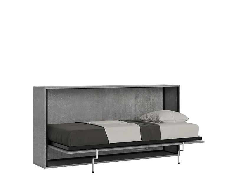 Lit escamotable horizontal 1 couchage 85 Kando avec matelas Gris Béton