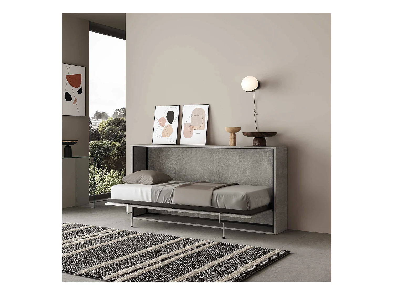 Schrankbett Kando Eizelbett horizontal mit Matratze Zement