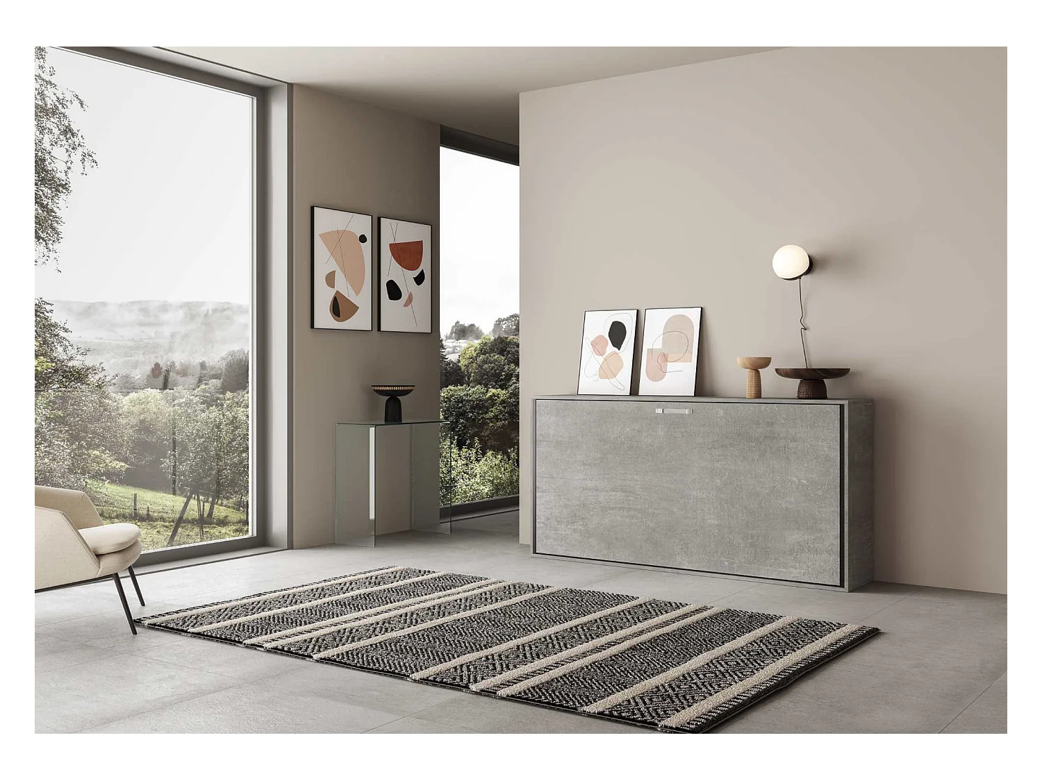 Schrankbett Kando Eizelbett horizontal mit Matratze Zement