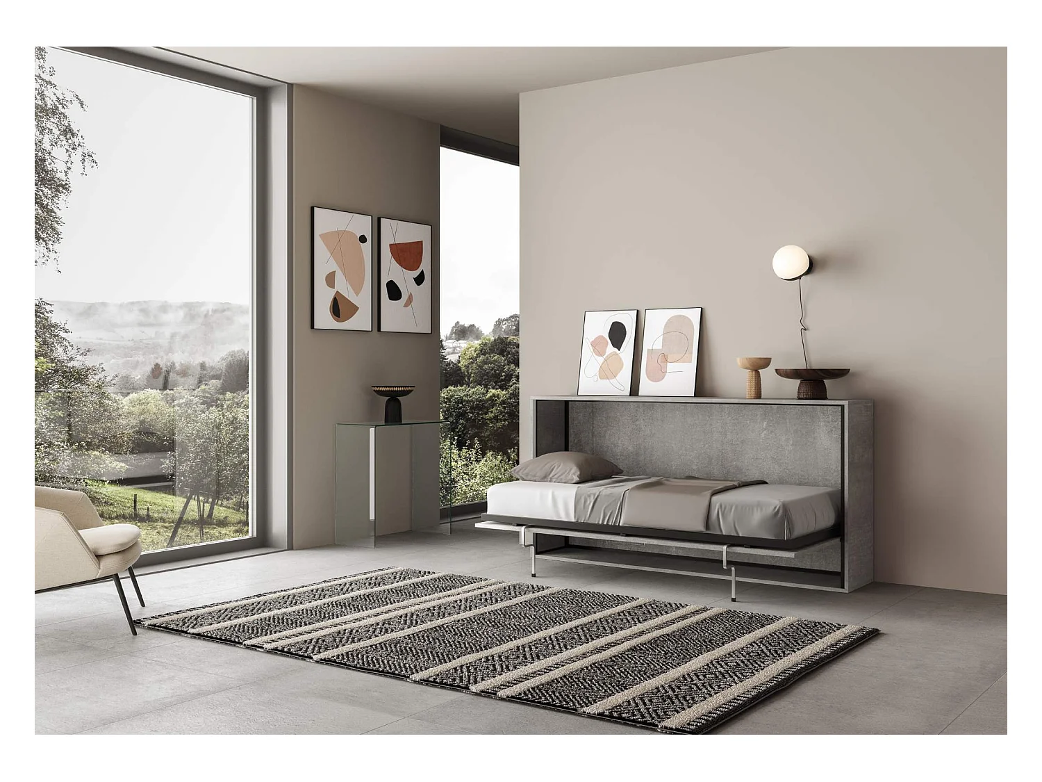 Schrankbett Kando Eizelbett horizontal mit Matratze Zement