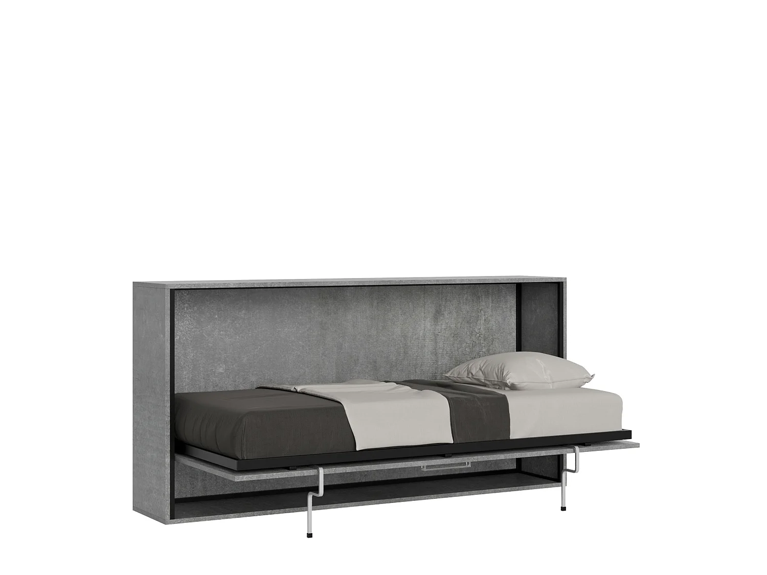 Lit escamotable horizontal 1 couchage 85 Kando avec matelas Gris Béton