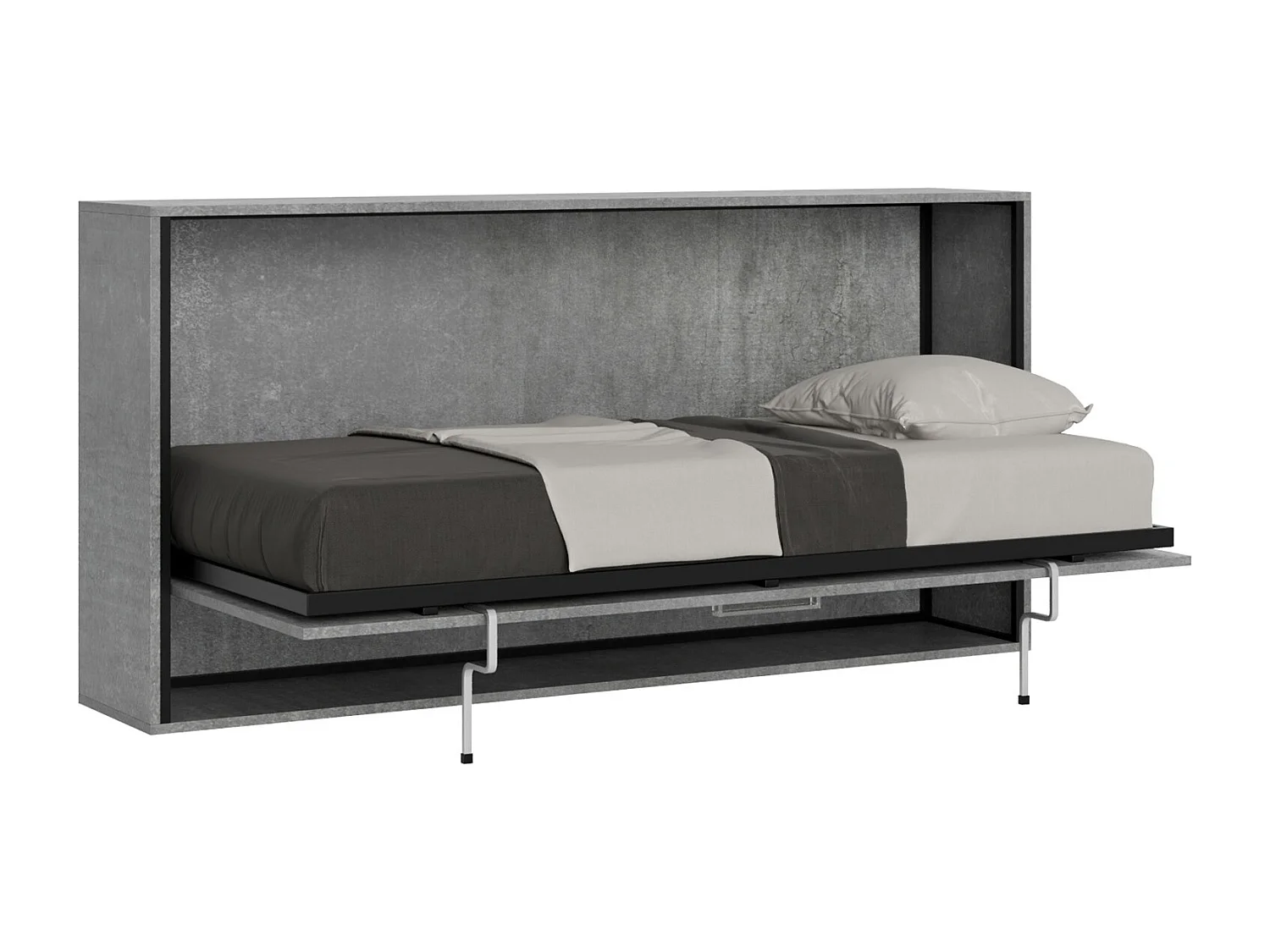 Lit escamotable horizontal 1 couchage 85 Kando avec matelas Gris Béton