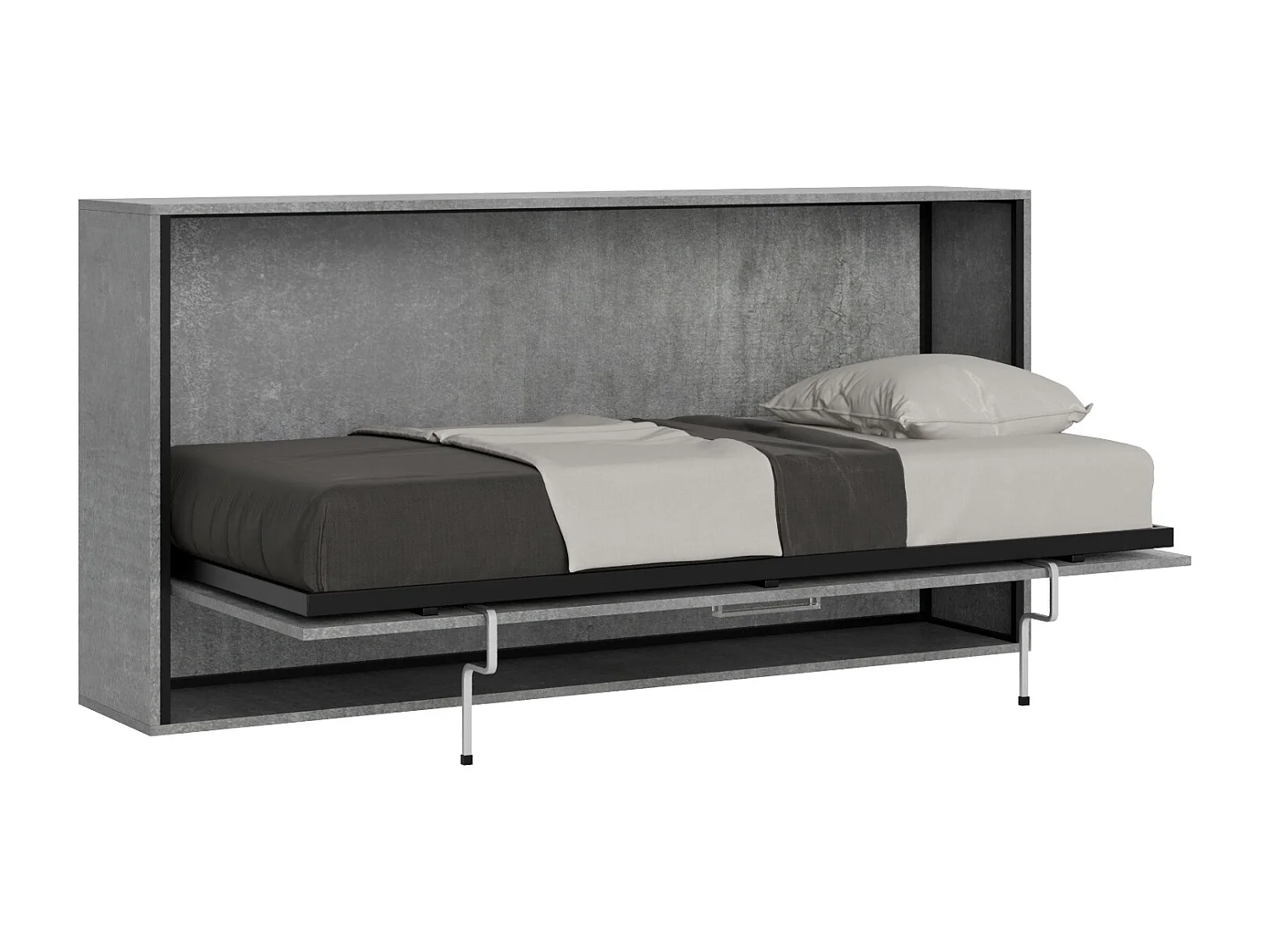 Lit escamotable horizontal 1 couchage 85 Kando avec matelas Gris Béton