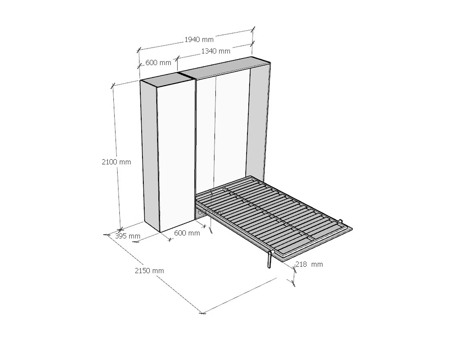 Armoire lit 1 place et demi escamotable vertical 120 Kentaro avec colonne Noyer
