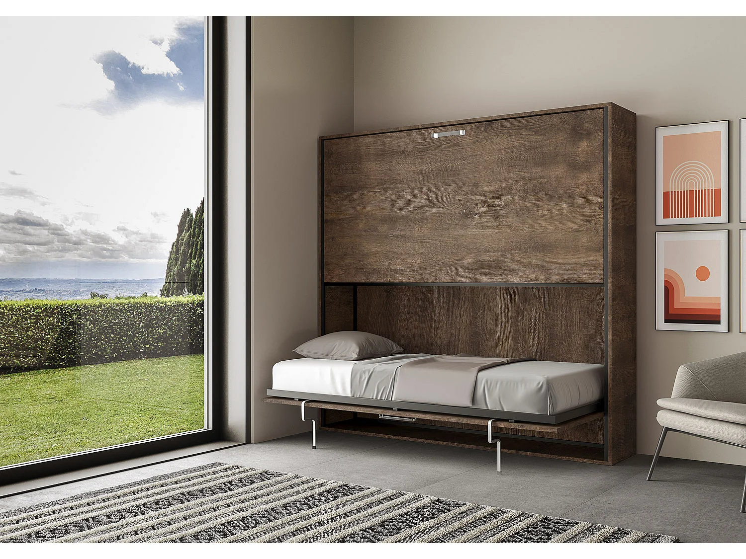 Lit escamotable horizontal superposé 2 couchages 85 Kando Noyer