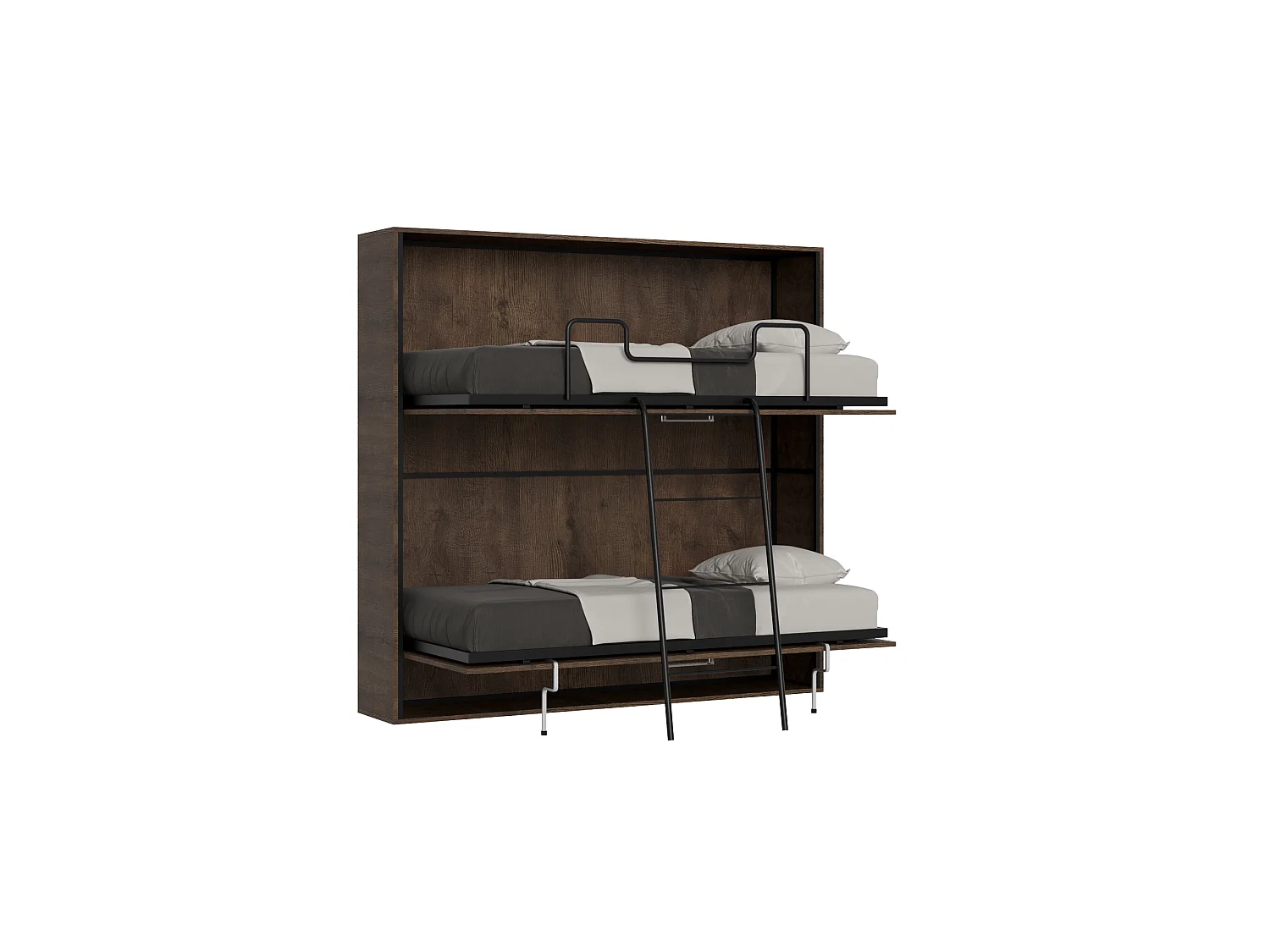 Lit escamotable horizontal superposé 2 couchages 85 Kando Noyer