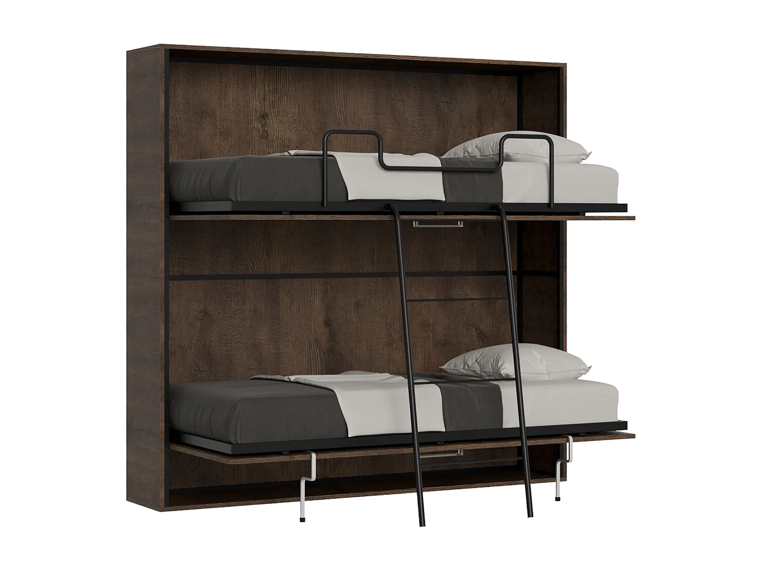 Lit escamotable horizontal superposé 2 couchages 85 Kando Noyer