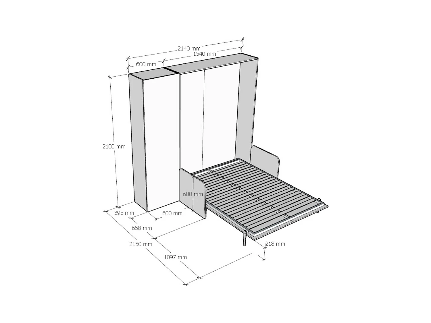 Armoire lit escamotable vertical 140 Kentaro Sofa avec colonne Frêne Blanc - ALESSIA 20