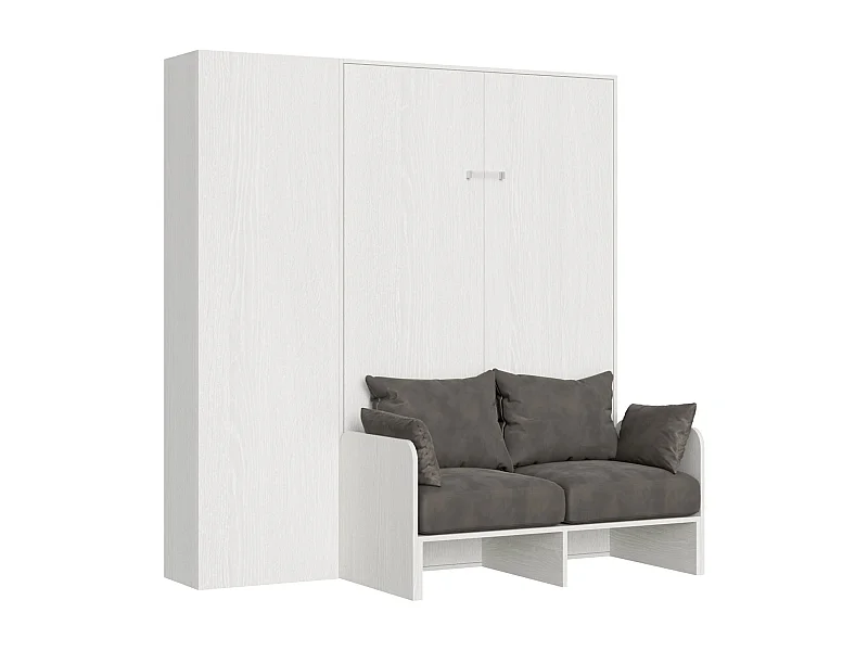 Armoire lit double escamotable vertical 140 Kentaro Sofa avec colonne Frêne Blanc -A20