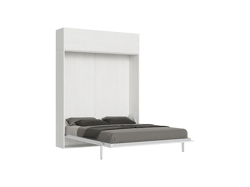 Schrankbett Kentaro 160 vertikal mit Vasistas-Wandschrank Esche weiß