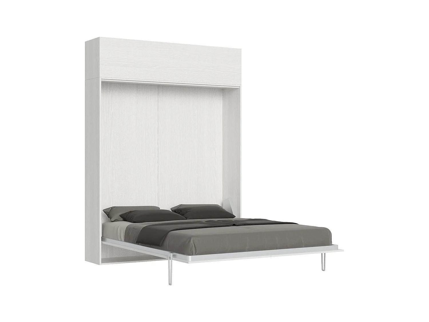 Armoire lit escamotable vertical 160 Kentaro avec èlèment haut Frêne Blanc