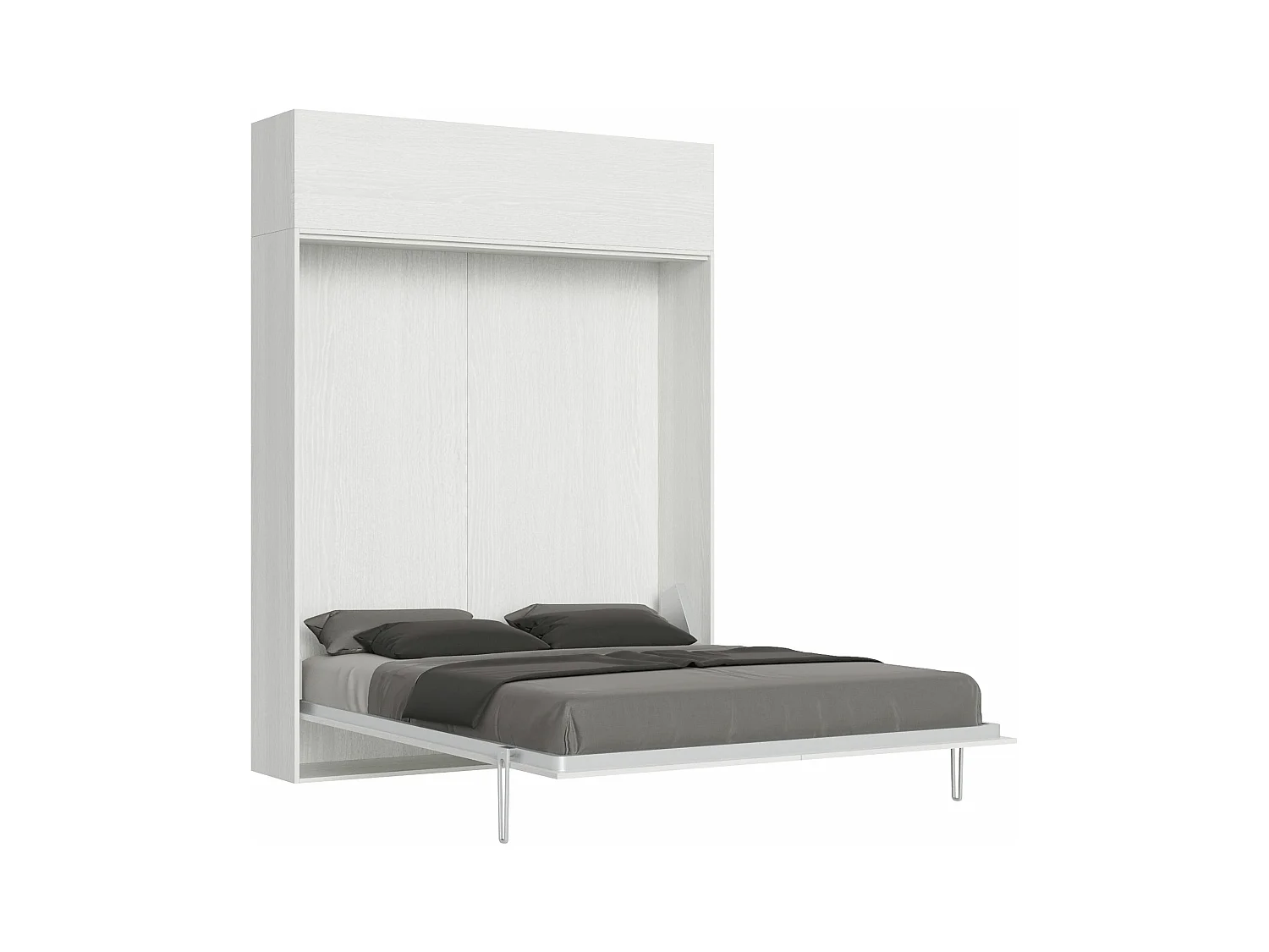 Armoire lit escamotable vertical 160 Kentaro avec èlèment haut Frêne Blanc