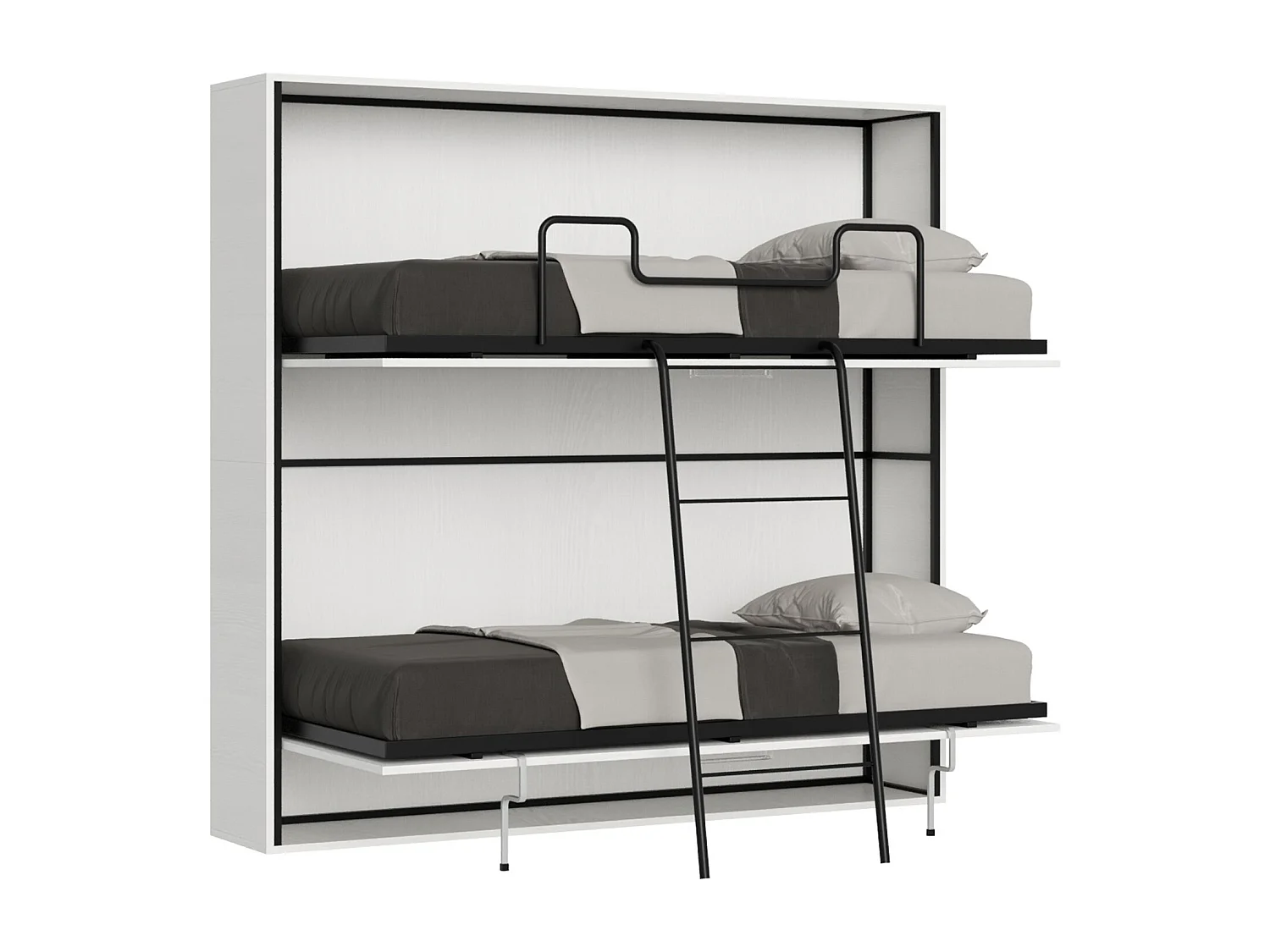 Lit escamotable horizontal superposé 2 couchages 85 Kando Frêne Blanc