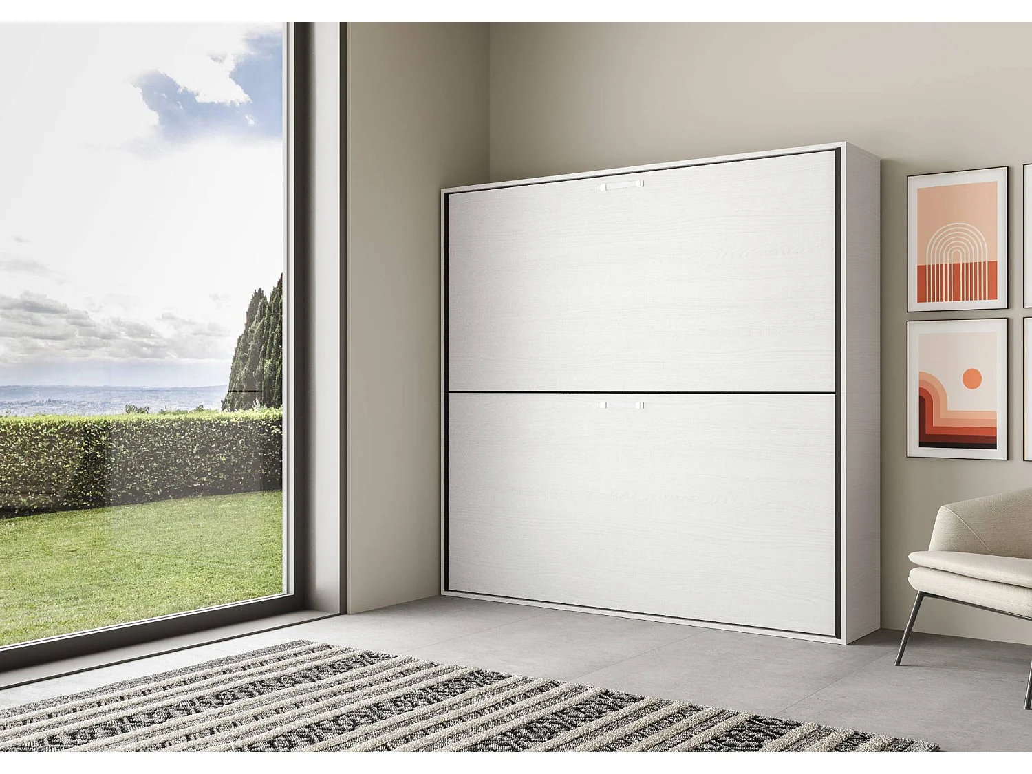 Lit escamotable horizontal superposé 2 couchages 85 Kando Frêne Blanc