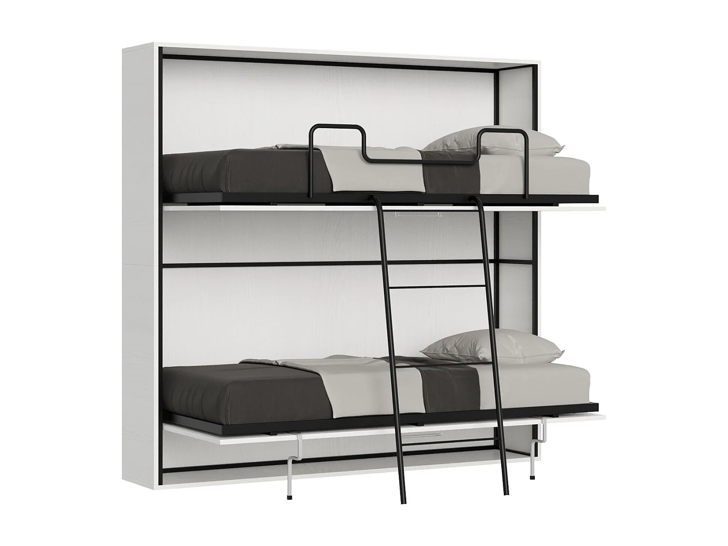 Lit escamotable horizontal superposé 2 couchages 85 Kando Frêne Blanc