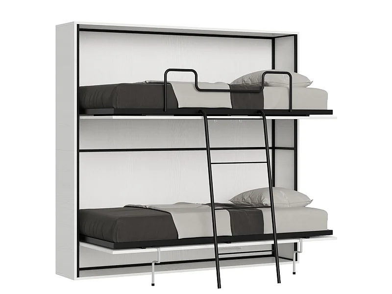 Schrankbett Kando Etagenbett 2 Schlafplätze horizontal Esche weiß