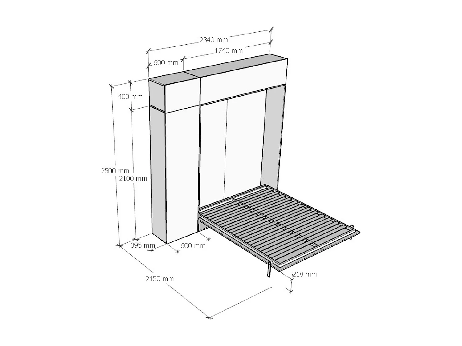 Armoire lit queen size escamotable vertical 160 Kentaro avec meublier Chêne Nature