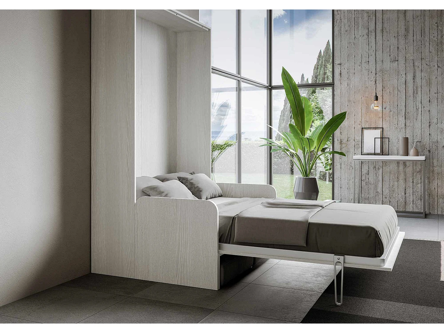 Lit 1 place et demi escamotable vertical 120 Kentaro Sofa Frêne Blanc -A20