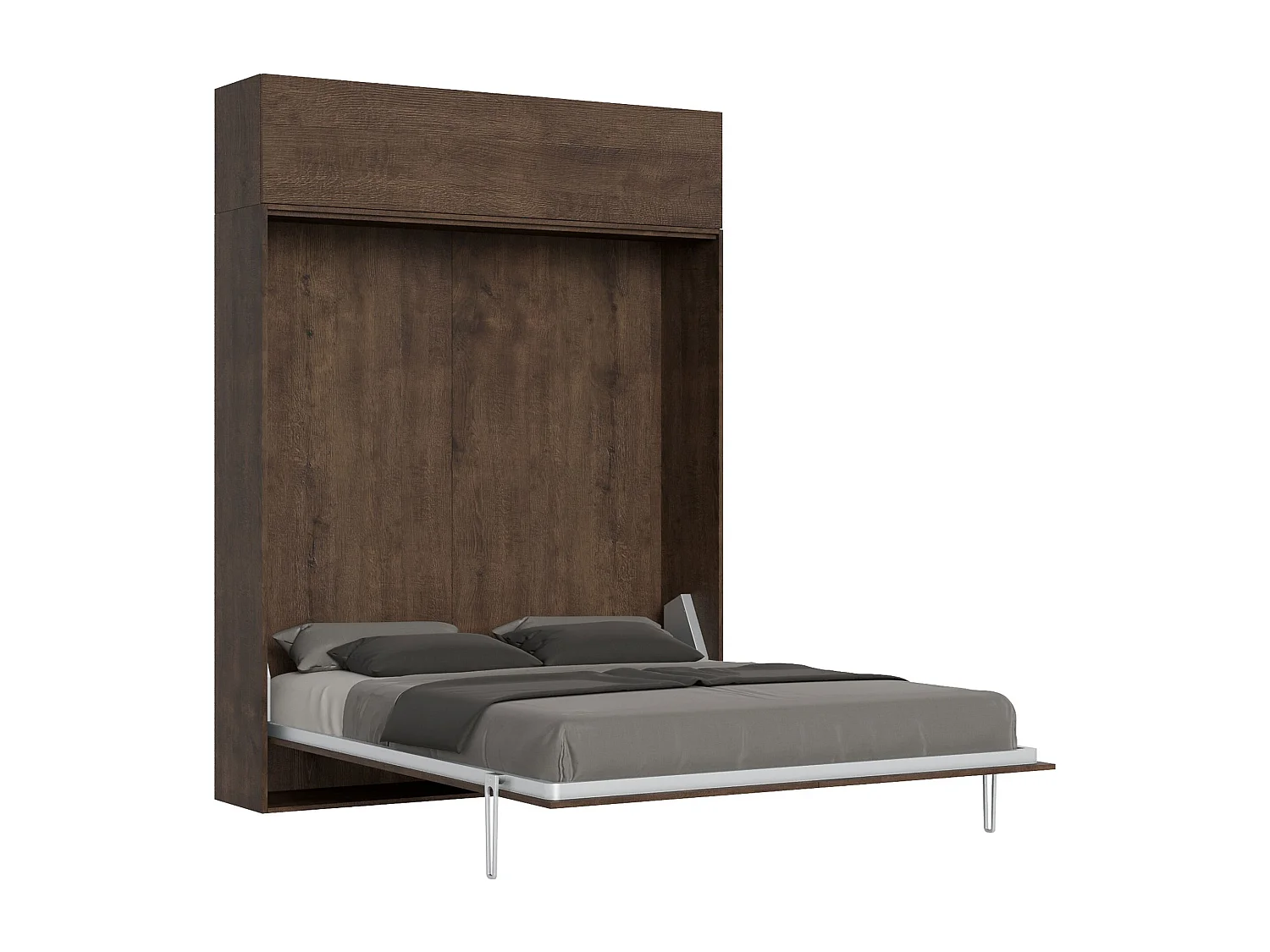 Armoire lit queen size escamotable vertical 160 Kentaro avec èlèment haut Noyer