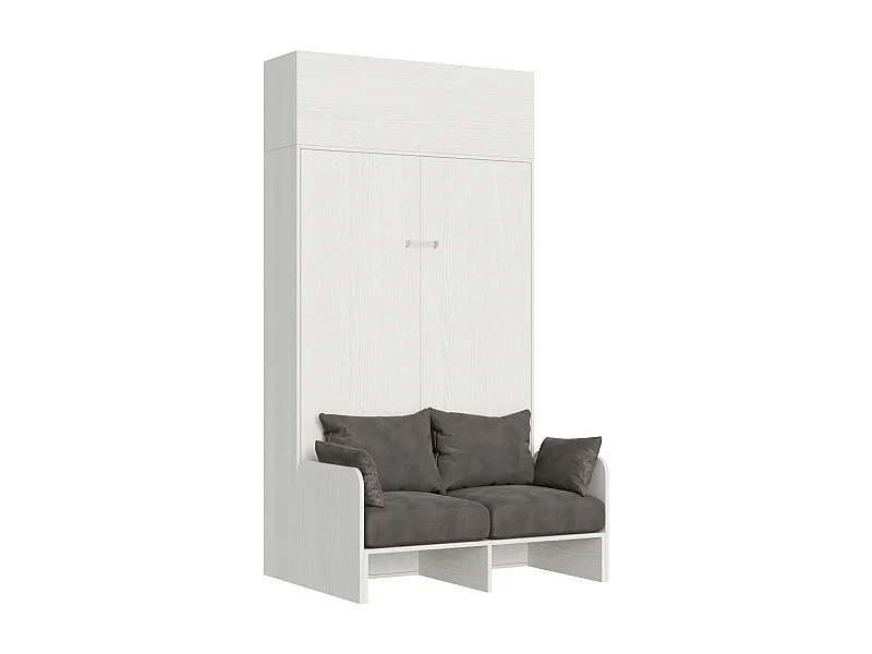 Armoire lit 1 place et demi escamotable vertical 120 Kentaro Sofa avec èlèment haut Frêne Blanc -A20