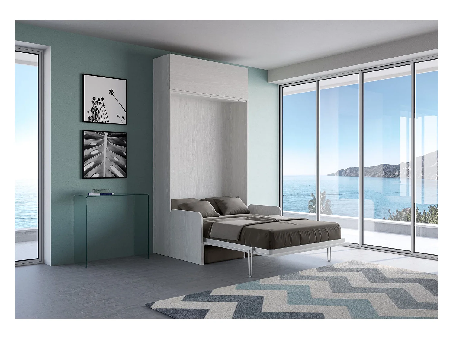 Cama retrátil 120 vertical Kentaro Sofà com armário suspenso Cinza Branca - ALESSIA 20