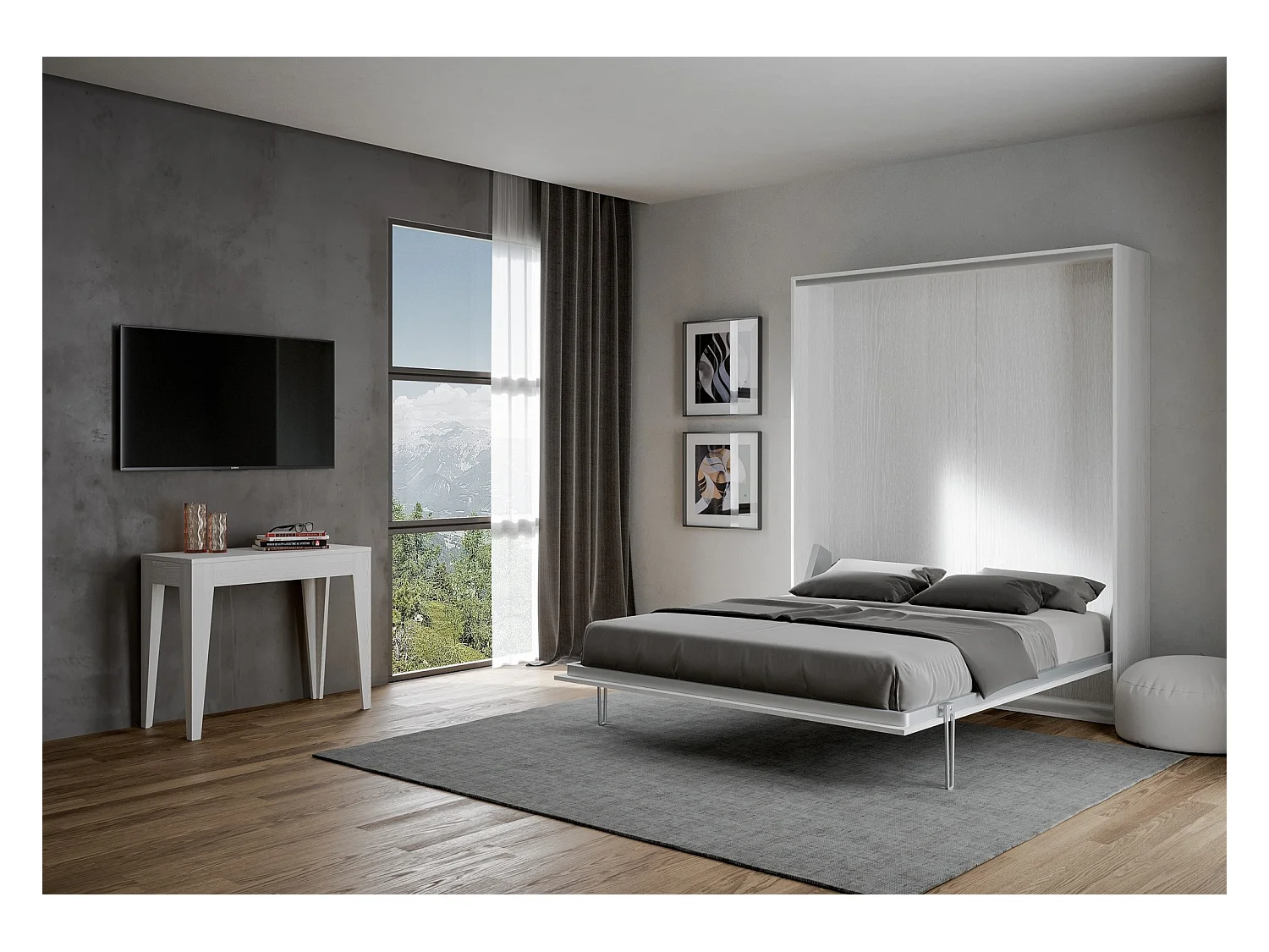 Lit escamotable vertical 160 Kentaro Frêne Blanc