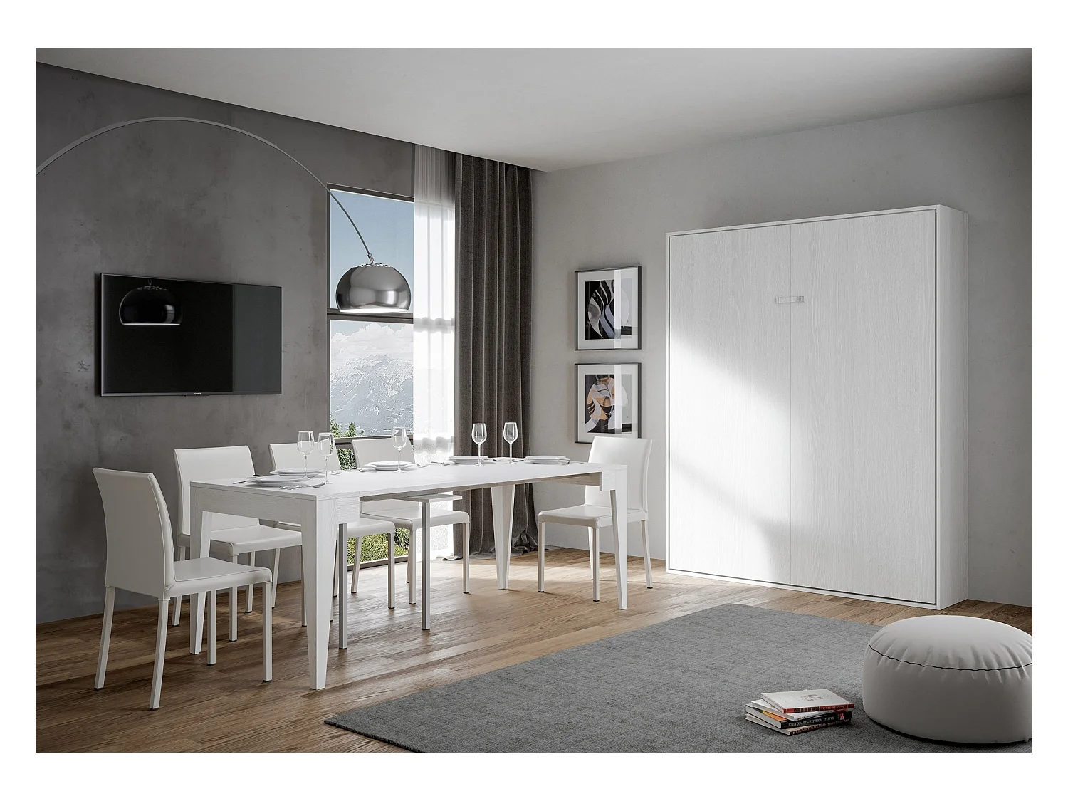 Lit escamotable vertical 160 Kentaro Frêne Blanc