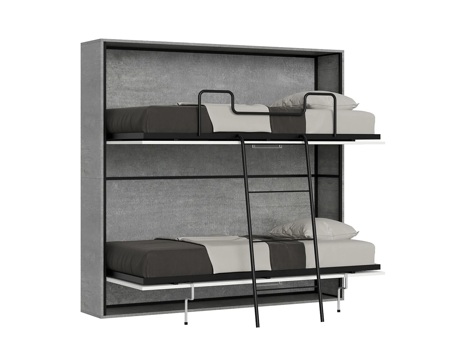 Lit escamotable horizontal superposé 2 couchages 85 Kando avec matelas Gris Béton