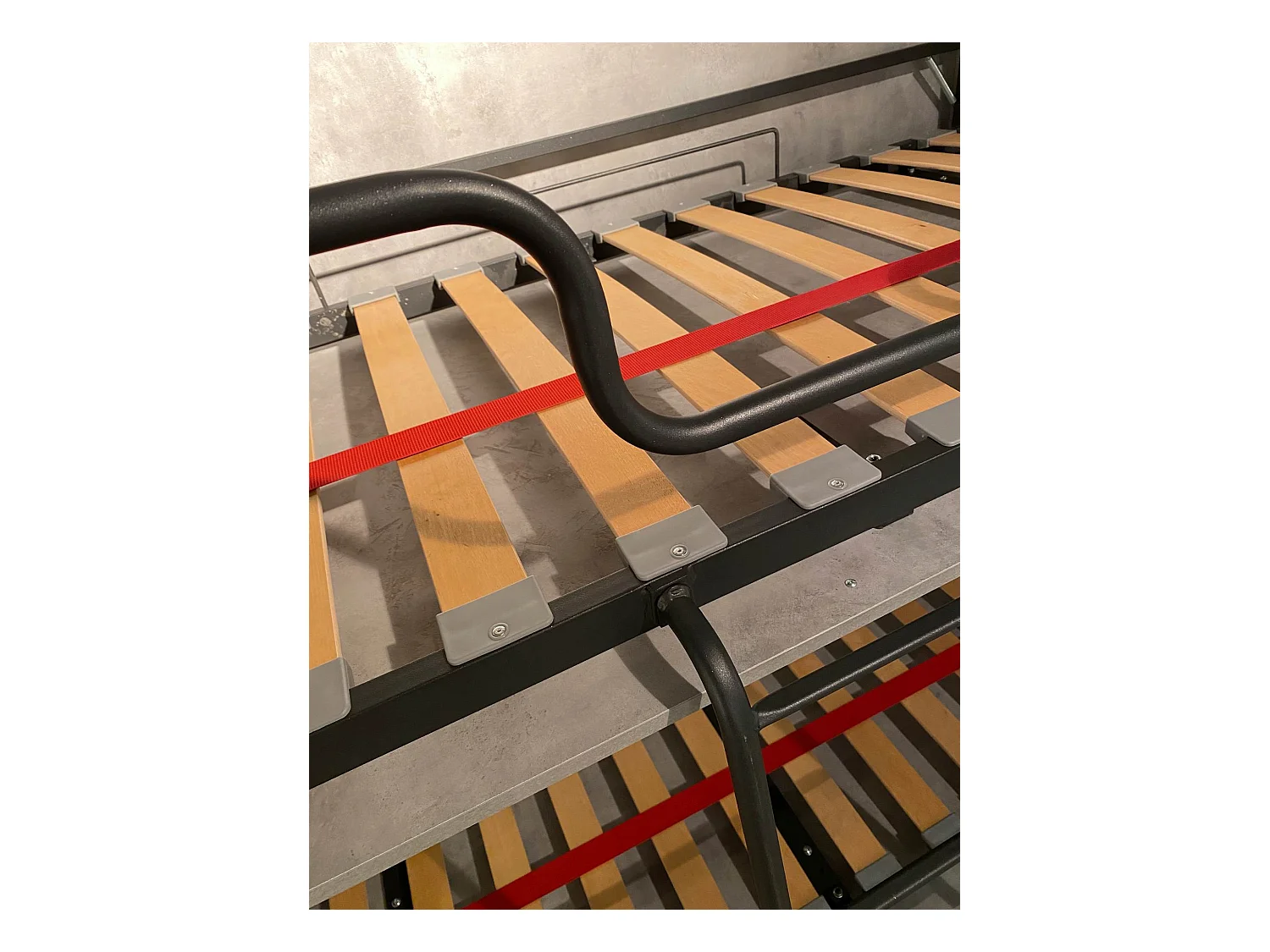 Lit escamotable horizontal superposé 2 couchages 85 Kando avec matelas Gris Béton