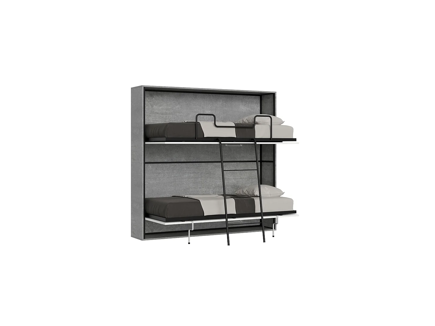 Lit escamotable horizontal superposé 2 couchages 85 Kando avec matelas Gris Béton