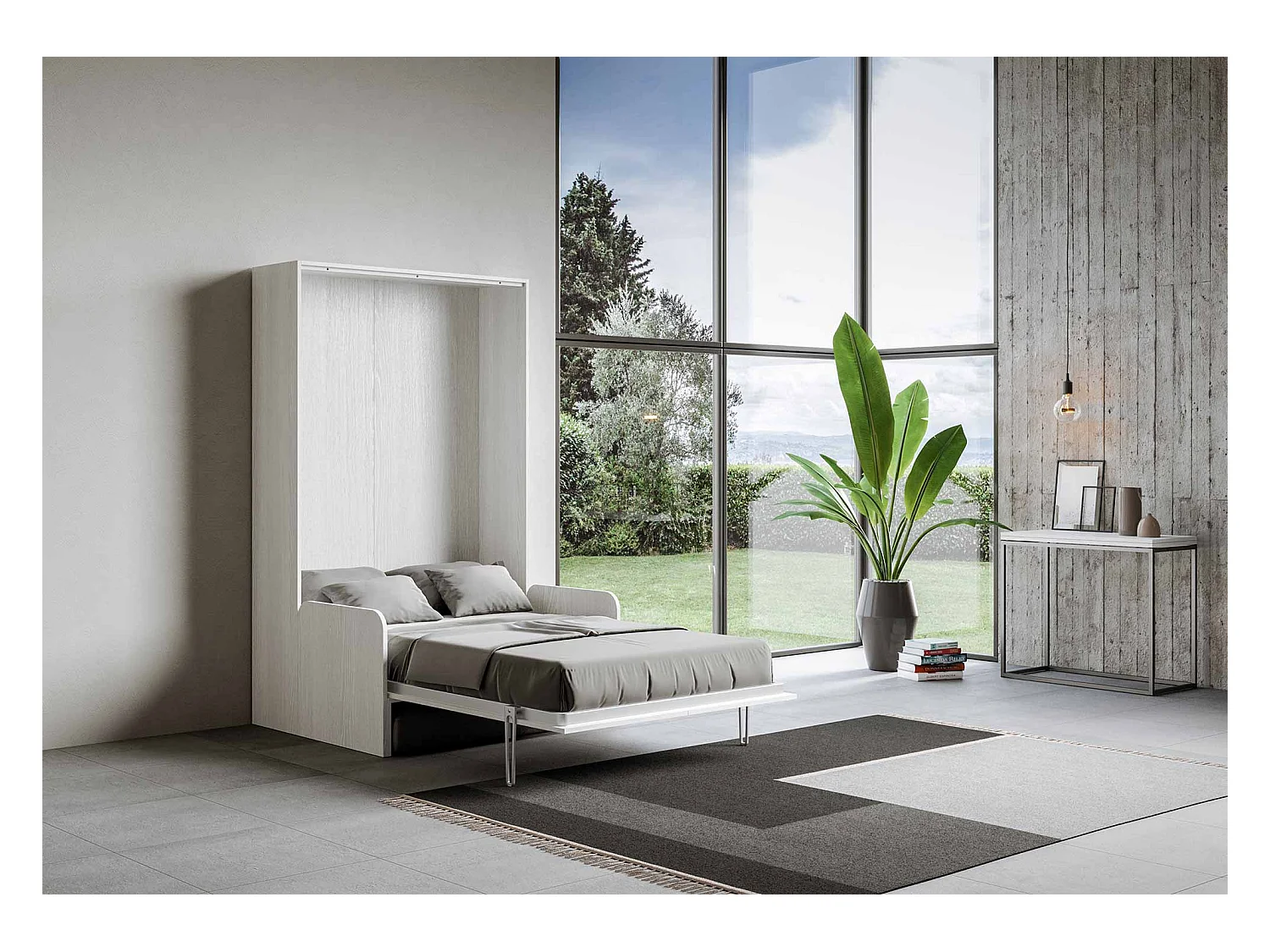 Schrankbett Kentaro Sofà 140 vertikal Esche weiß - ALESSIA 20