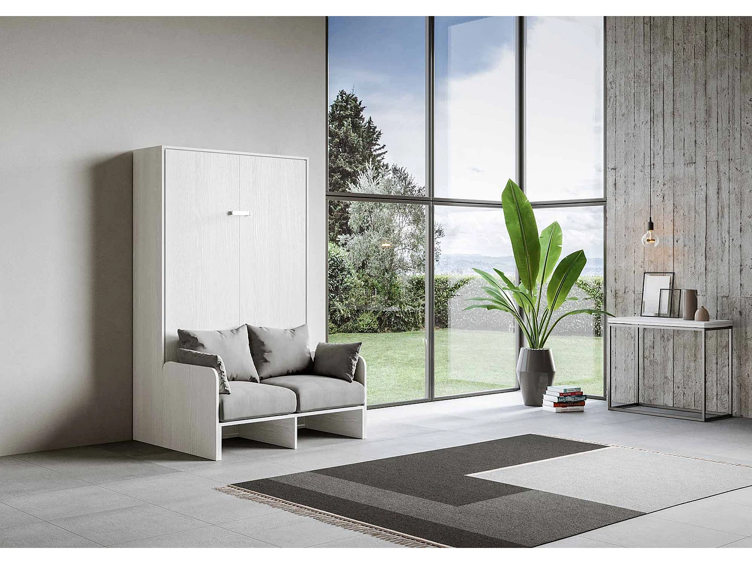 Lit double escamotable vertical 140 Kentaro Sofa Frêne Blanc -A20