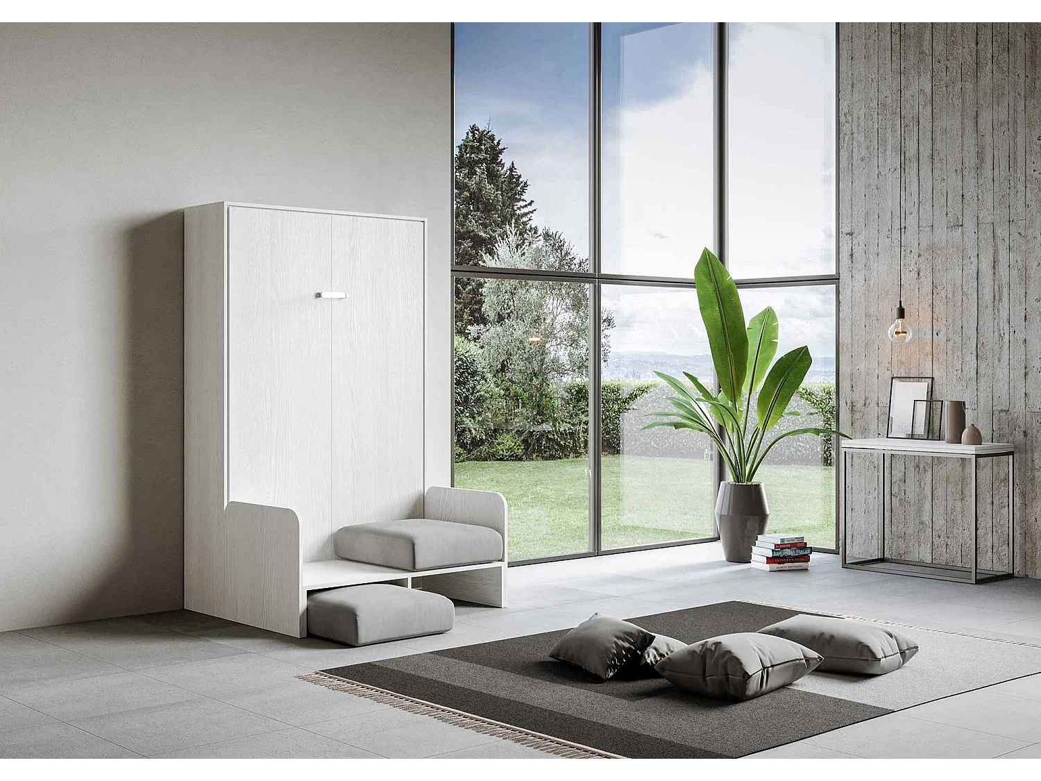 Lit double escamotable vertical 140 Kentaro Sofa Frêne Blanc -A20