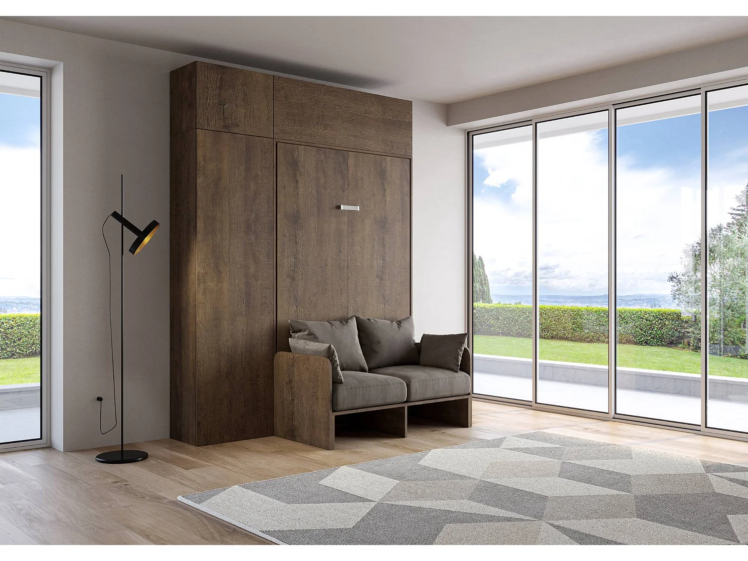 Armoire lit 1 place et demi escamotable vertical 120 Kentaro Sofa avec meublier Noyer -A20