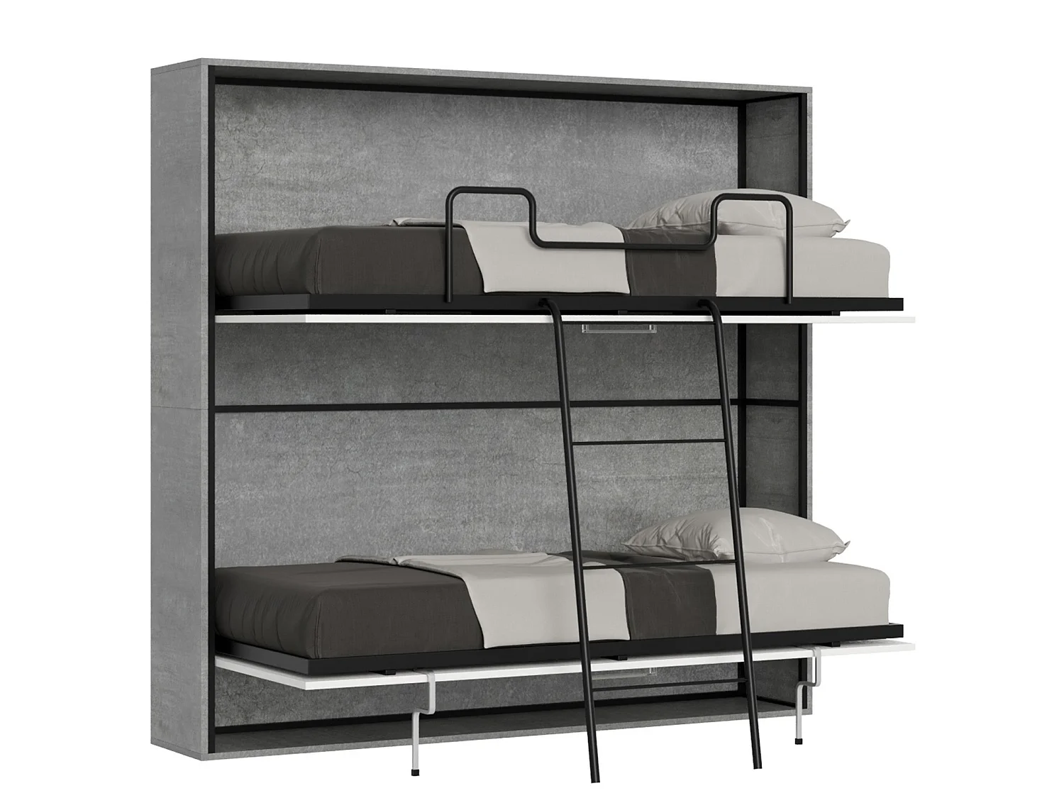 Lit escamotable horizontal superposé 2 couchages 85 Kando Gris Béton