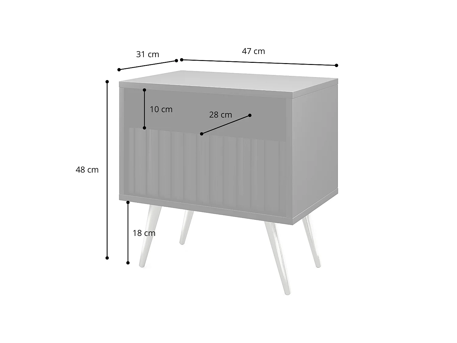Table de chevet avec un tiroir - façade à lamelles - noir / chêne wotan - BELLO