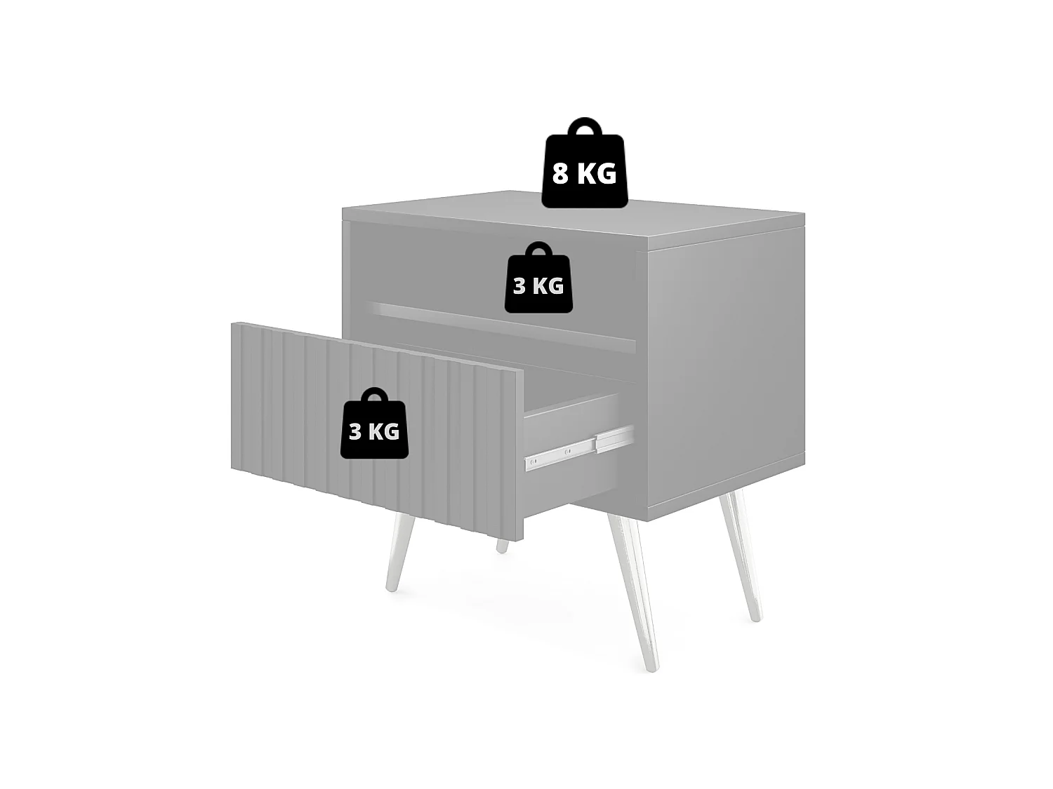 Table de chevet avec un tiroir - façade à lamelles - noir / chêne wotan - BELLO