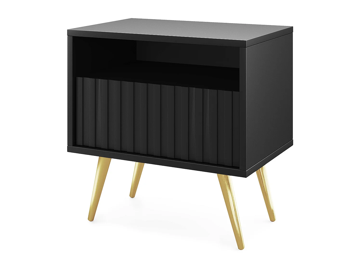 Comodino a doghe, nero con gambe oro - Bello