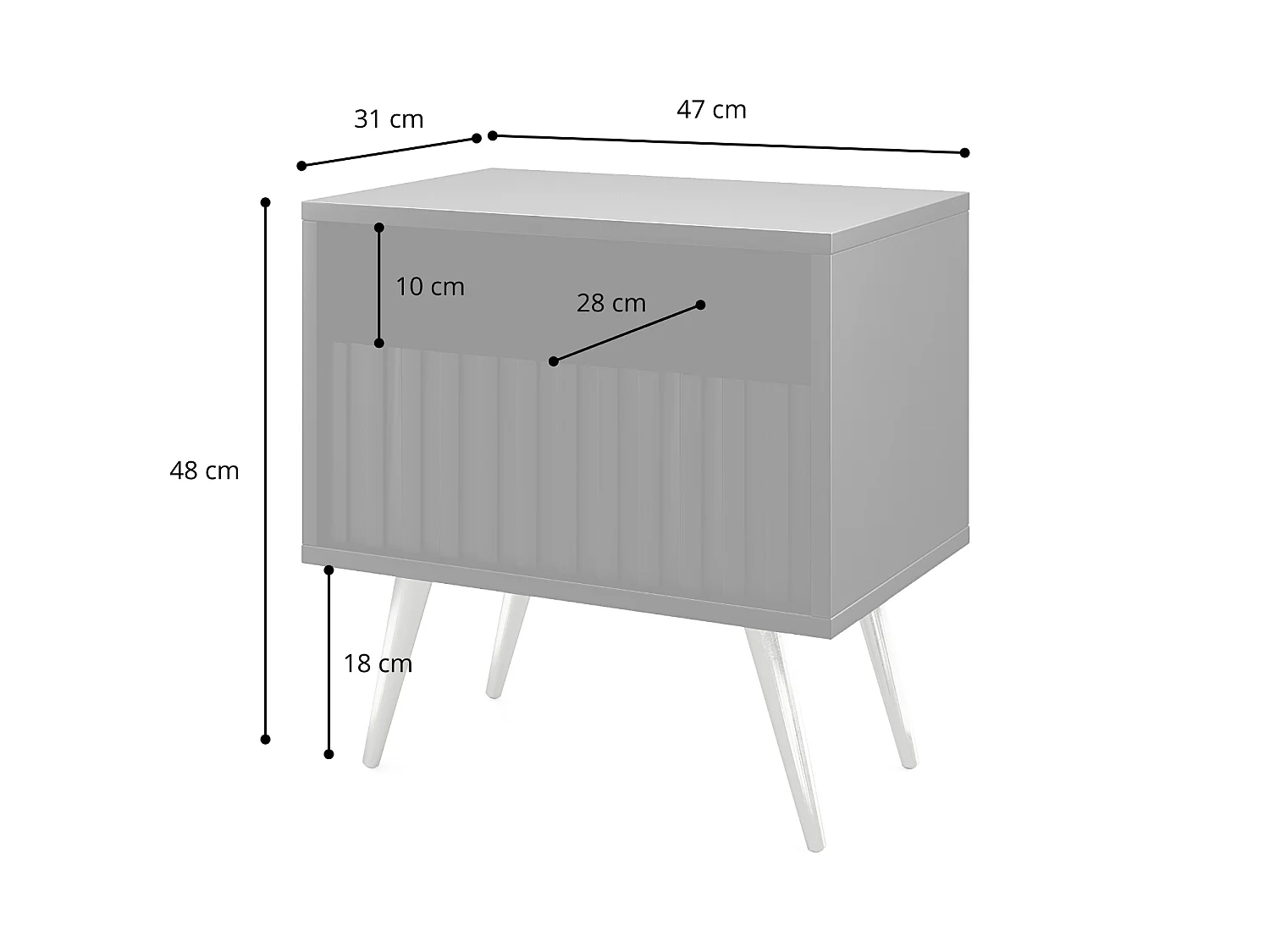 Nachttisch mit Schublade - Lamellenfronten - Schwarz mit goldenen Beinen - Bello