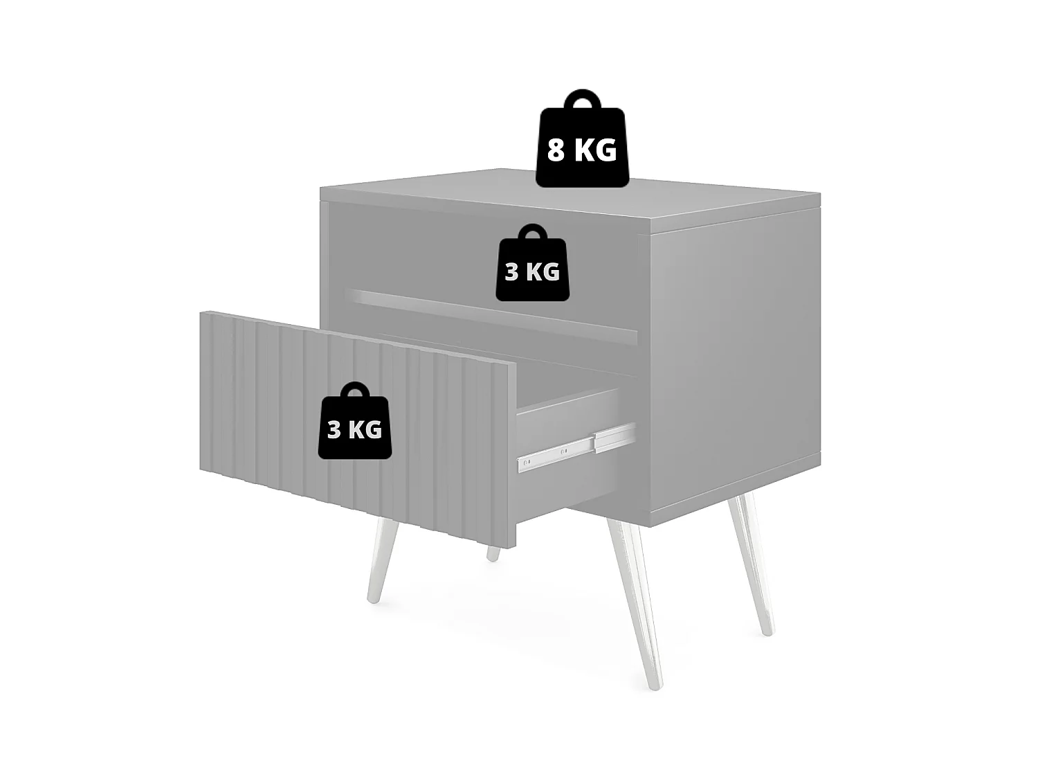 Nachttisch mit Schublade - Lamellenfronten - Schwarz mit goldenen Beinen - Bello