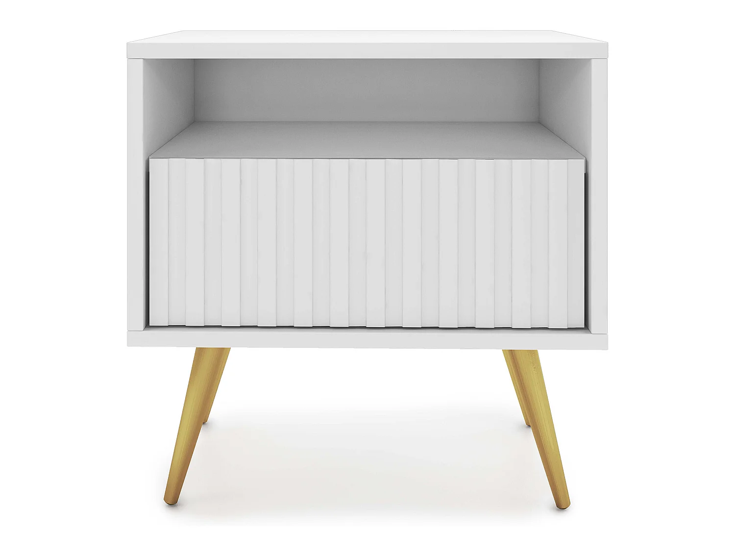 Nachttisch mit Schublade - Lamellenfronten - weiß mit goldenen Beinen - Bello