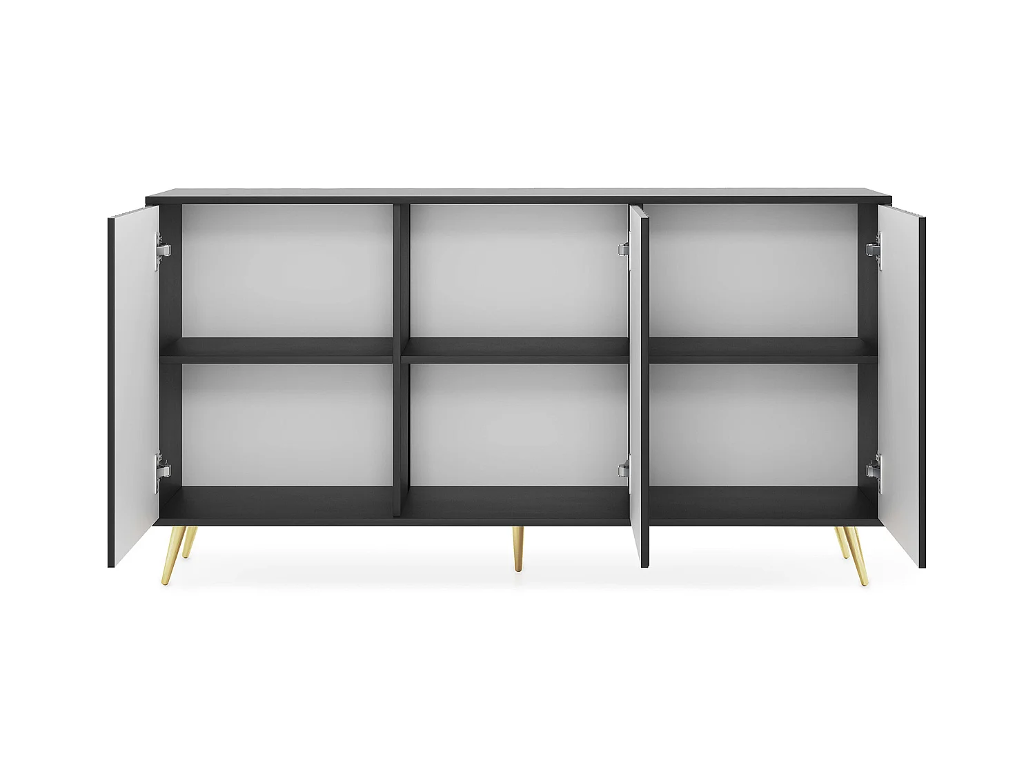 Dressoir met lamellenfronten - 154 cm - zwart met gouden poten - BELLO