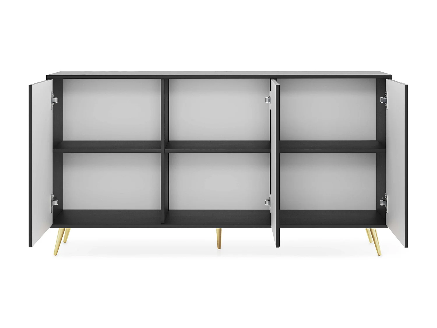 Sideboard mit Lamellenfronten - 154 cm - Schwarz mit goldenen Beinen - Bello