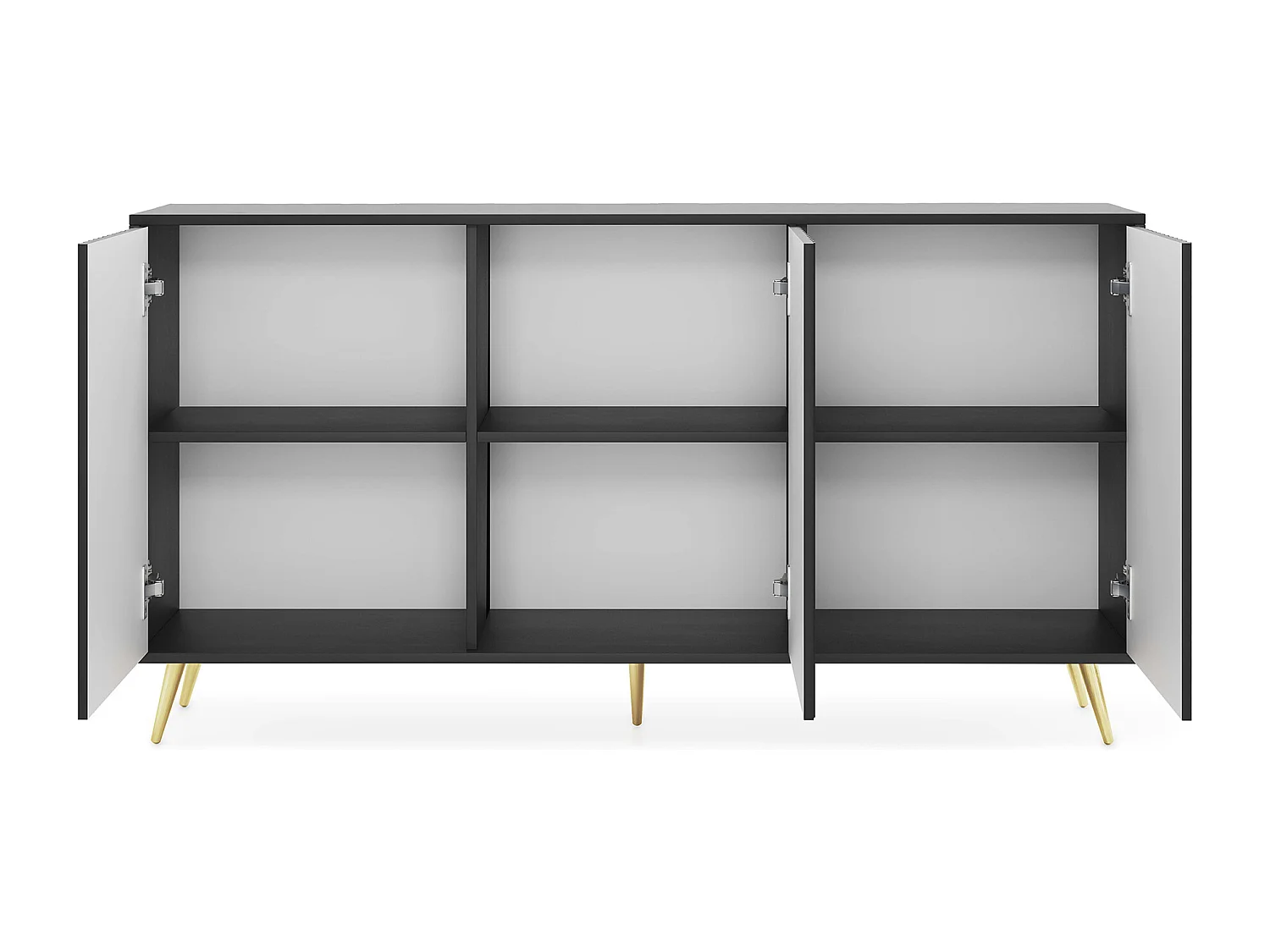 Sideboard mit Lamellenfronten - 154 cm - schwarz mit goldenen Beinen - BELLO