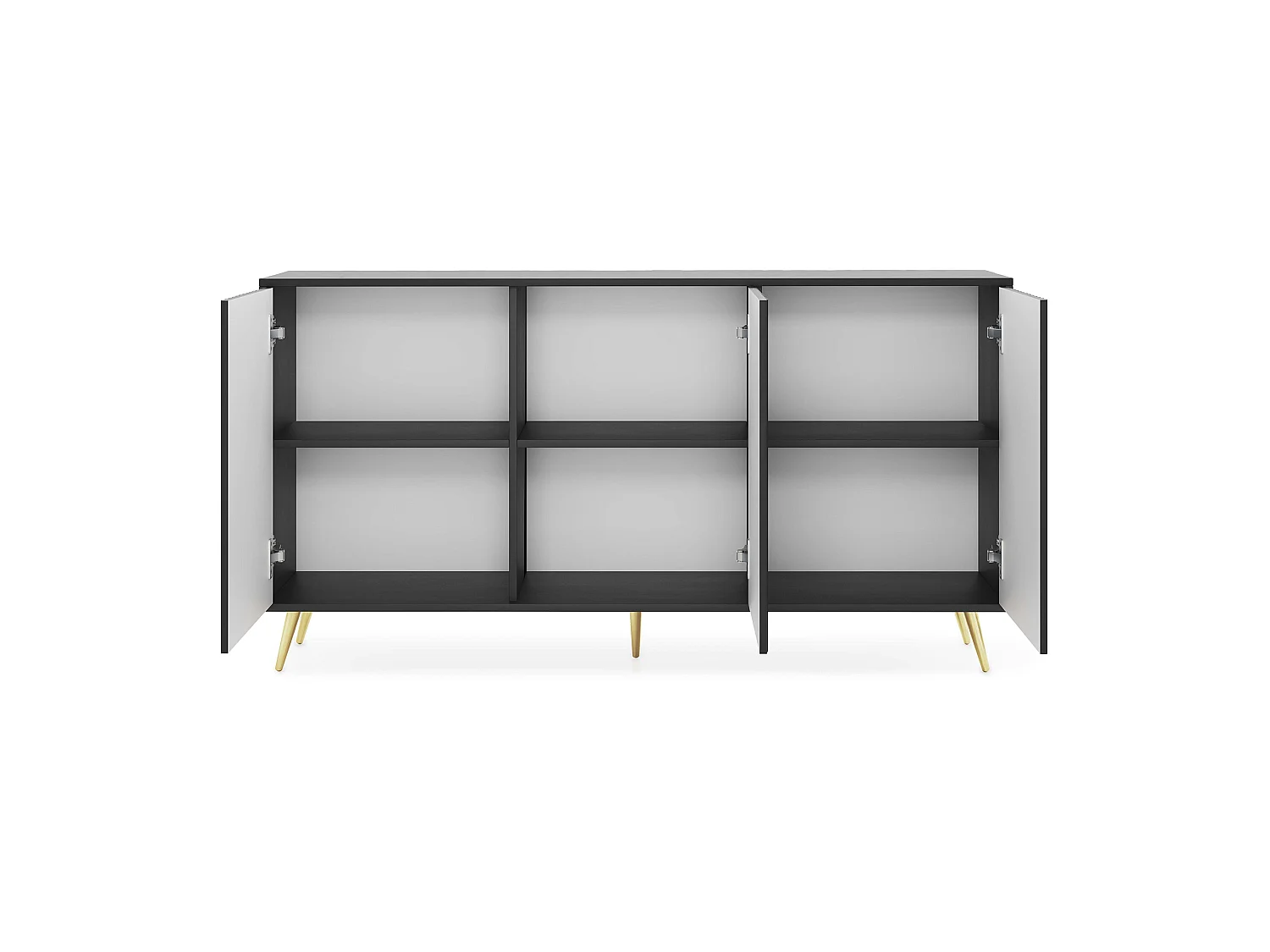 Buffet avec façades à lamelles - 154 cm - noir avec pieds dorés - BELLO