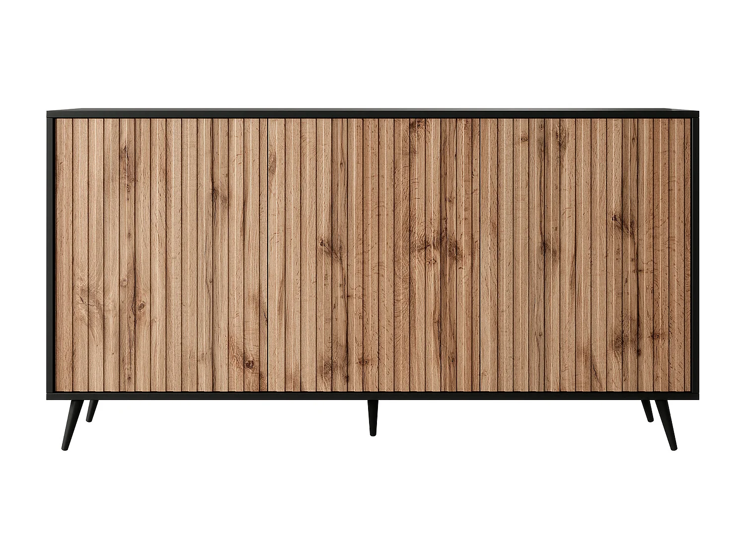 Buffet avec façades à lamelles - 154 cm - noir / chêne wotan - BELLO